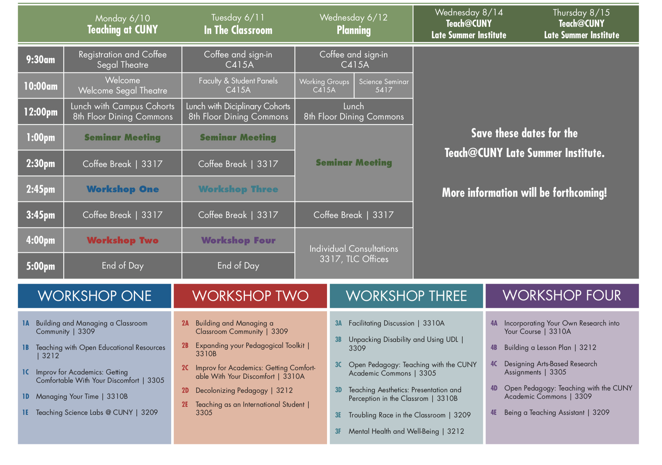 Full Schedule – Teach@CUNY Summer Institute 2019